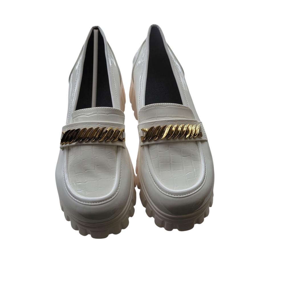 Wild Diva Gold and White Platform Slip-On Penny Loafer Flats